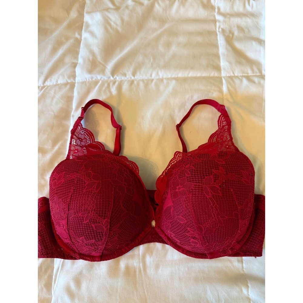 Torrid Curve Red Lace Push Up Balconette Bra Strappy Front 40DD